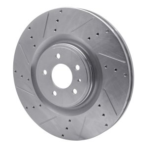 Ford Mustang Brake Rotor (1) - Front Left - R1 Concepts - Drilled & Slotted - Silver - `13-`14